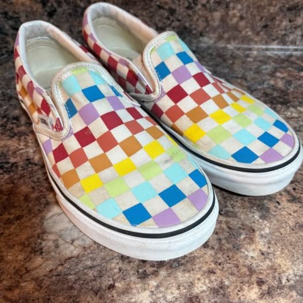 Vans rainbow checkered slip on shoes loafers men’s 4.5 women’s 6 - Picture 2 of 7
